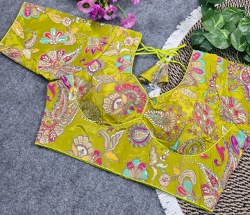 Designer Viscose Crepe Pojisan Print Embroidered Blouse | Blouse Line Surat