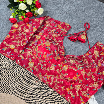 Long Sleeve Pojisan Blouse | Viscose Crepe | Surat Factory Price – Blouse Line