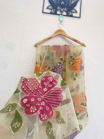 Buy Organza Dupatta Online – BlouseLine | Handprint & Embroidery Dupatta 2.50 Mtr