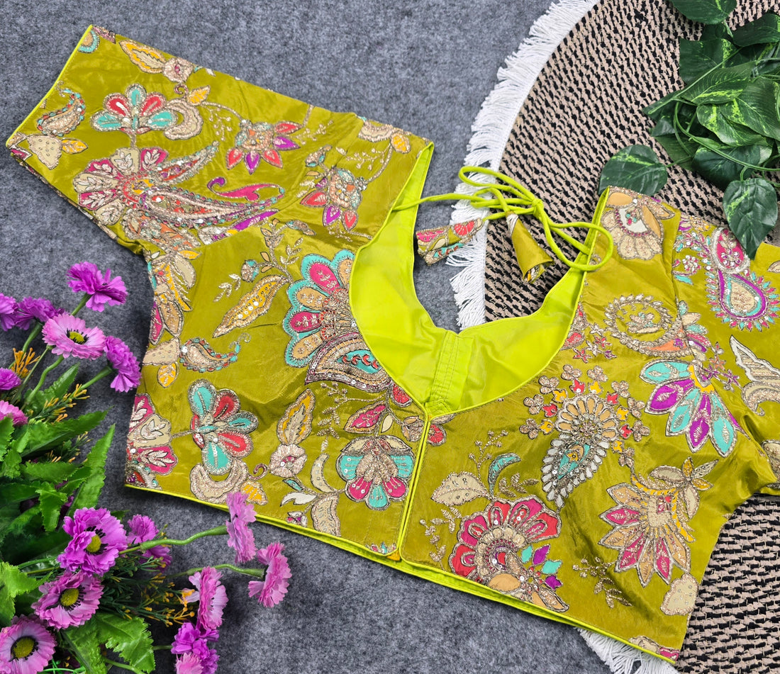 Designer Viscose Crepe Pojisan Print Embroidered Blouse | Blouse Line Surat