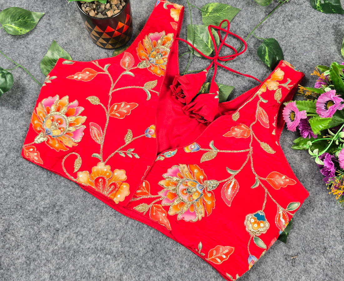 Standard Sleeve Viscose Crepe Pojisan Embroidered Blouse - Blouse Line