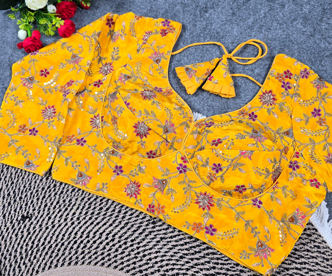 Long Sleeve Pojisan Blouse | Viscose Crepe | Surat Factory Price – Blouse Line