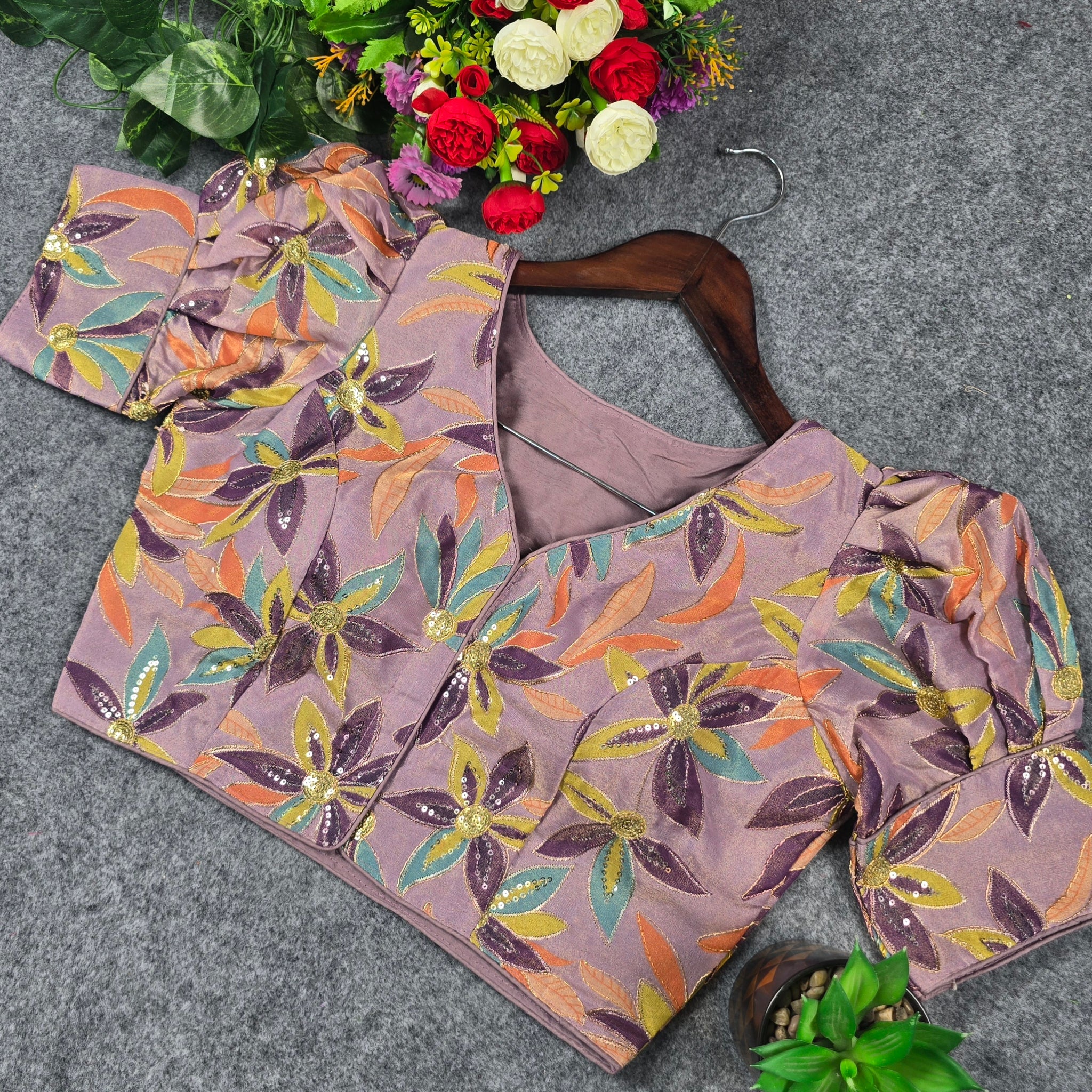 Designer Silk Pojisan Print Embroidered Blouse - Latest Trend