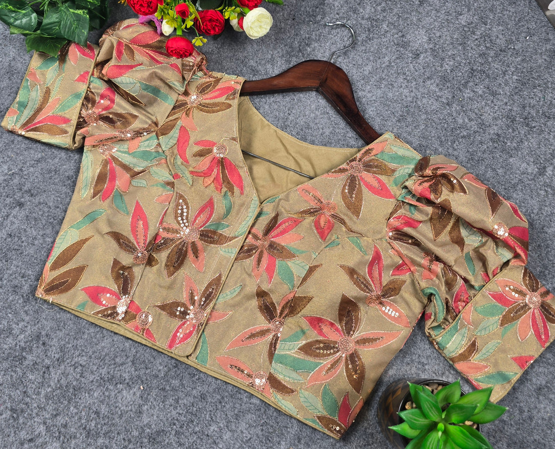 Designer Silk Pojisan Print Embroidered Blouse - Latest Trend
