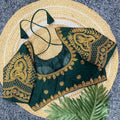 Vichitra Silk Blouse: Golden Zari & Bugle Beads Work | Pearl Embellished Round Neck - BL 6641 Blouse Line