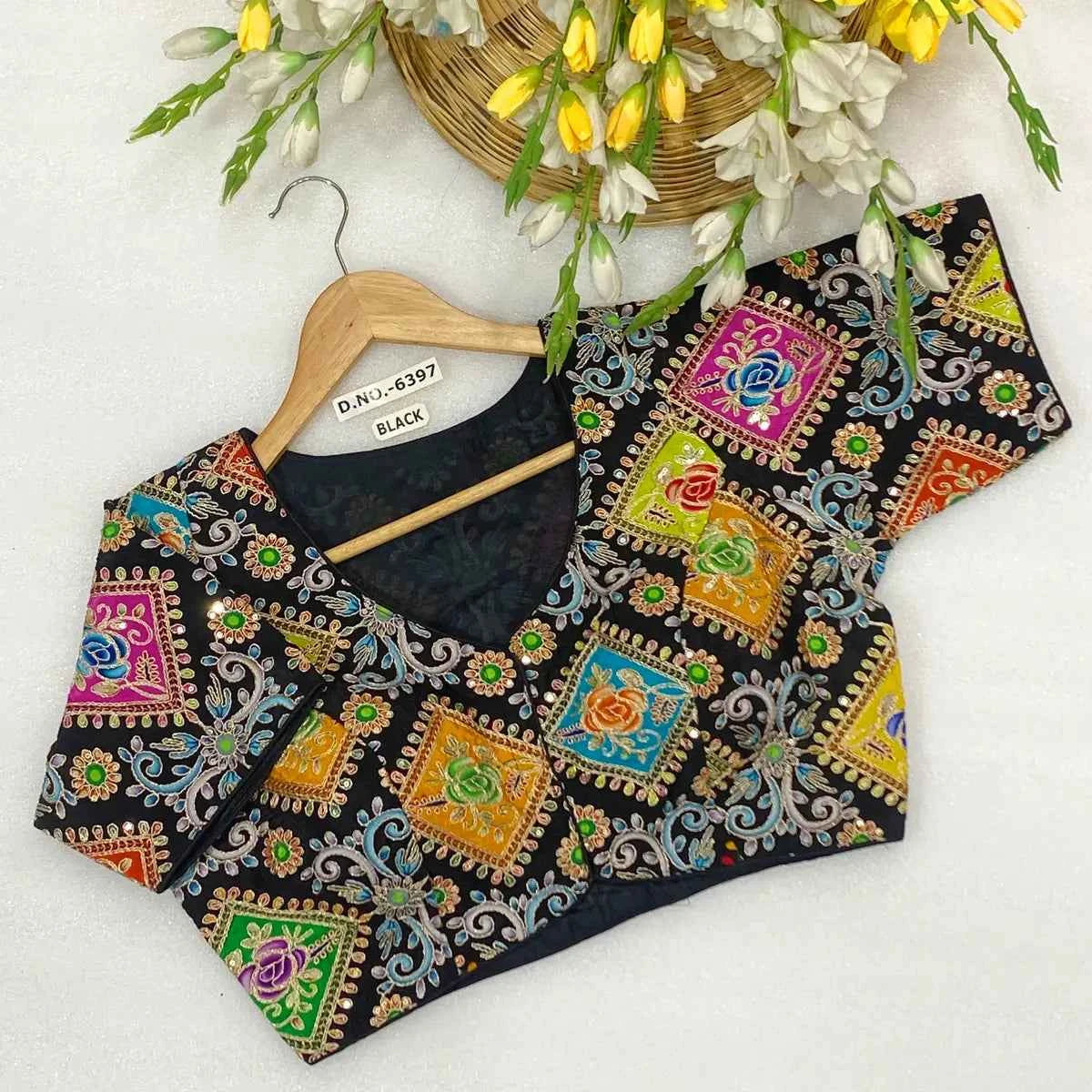 Viscose Crepe Position Print Blouse | Heavy Zari & Coding Embroidery Front Open - BL 6397