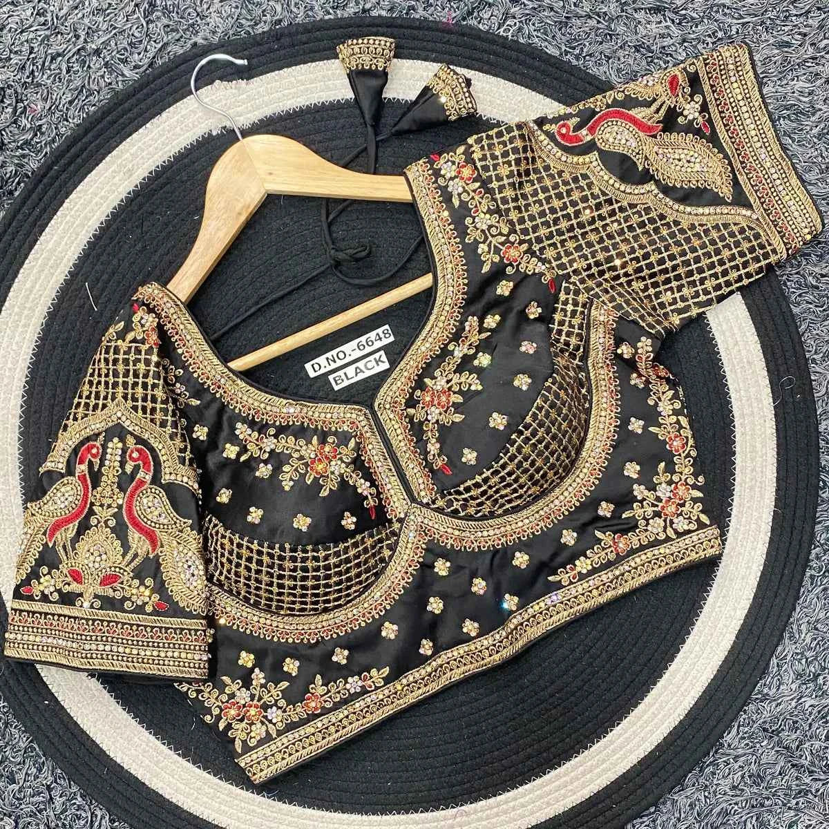 Premium Malai Silk Golden Zari Blouse with 3mm Sequins & Diamond Work - BL 6648