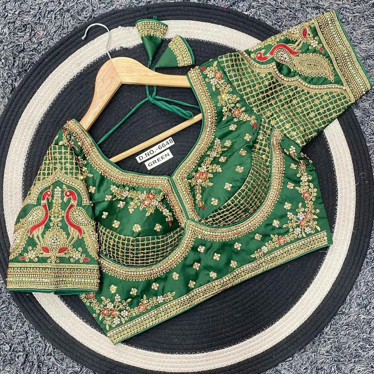 Premium Malai Silk Golden Zari Blouse with 3mm Sequins & Diamond Work - BL 6648