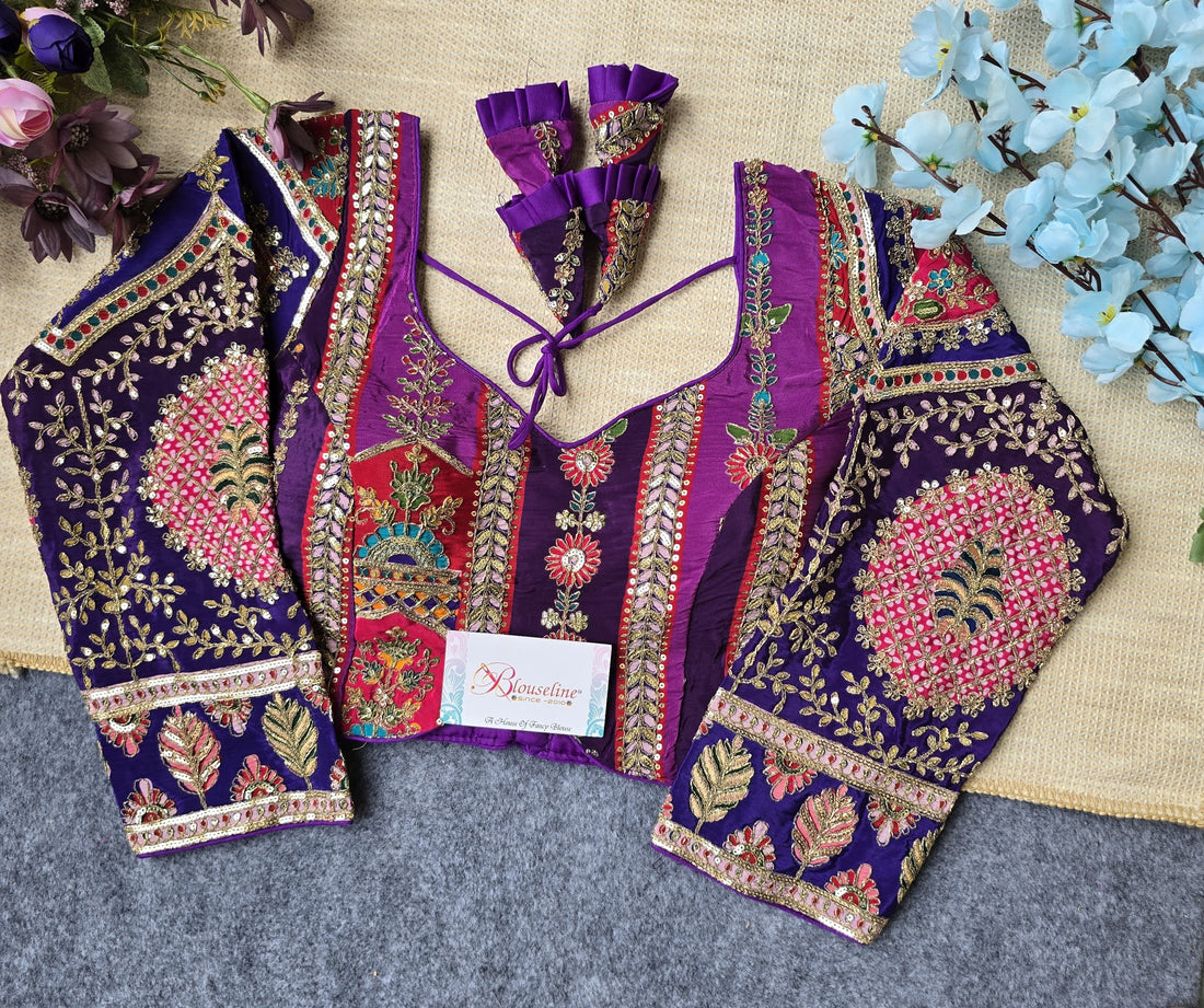 Premium Viscose Blouse with Pojisan Print and Embroidery | Blouse Line Surat - BlouseLine