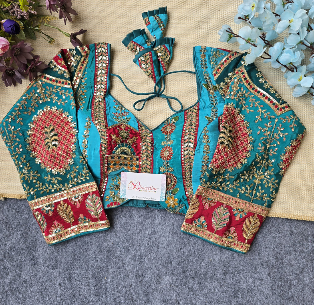 Premium Viscose Blouse with Pojisan Print and Embroidery | Blouse Line Surat - BlouseLine