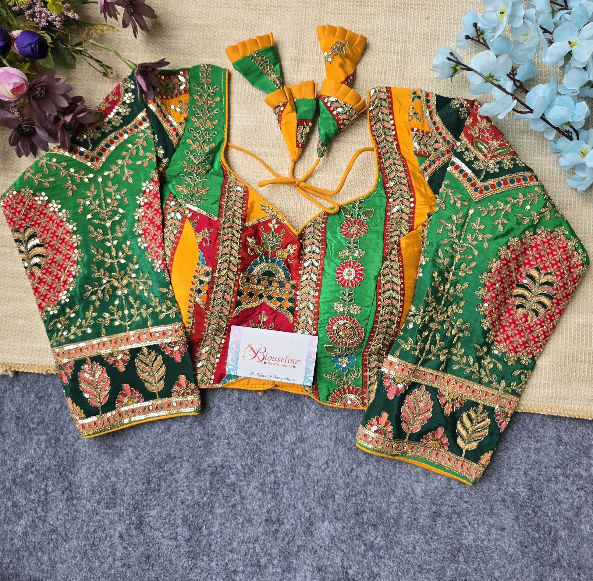 Premium Viscose Blouse with Pojisan Print and Embroidery | Blouse Line Surat - BlouseLine