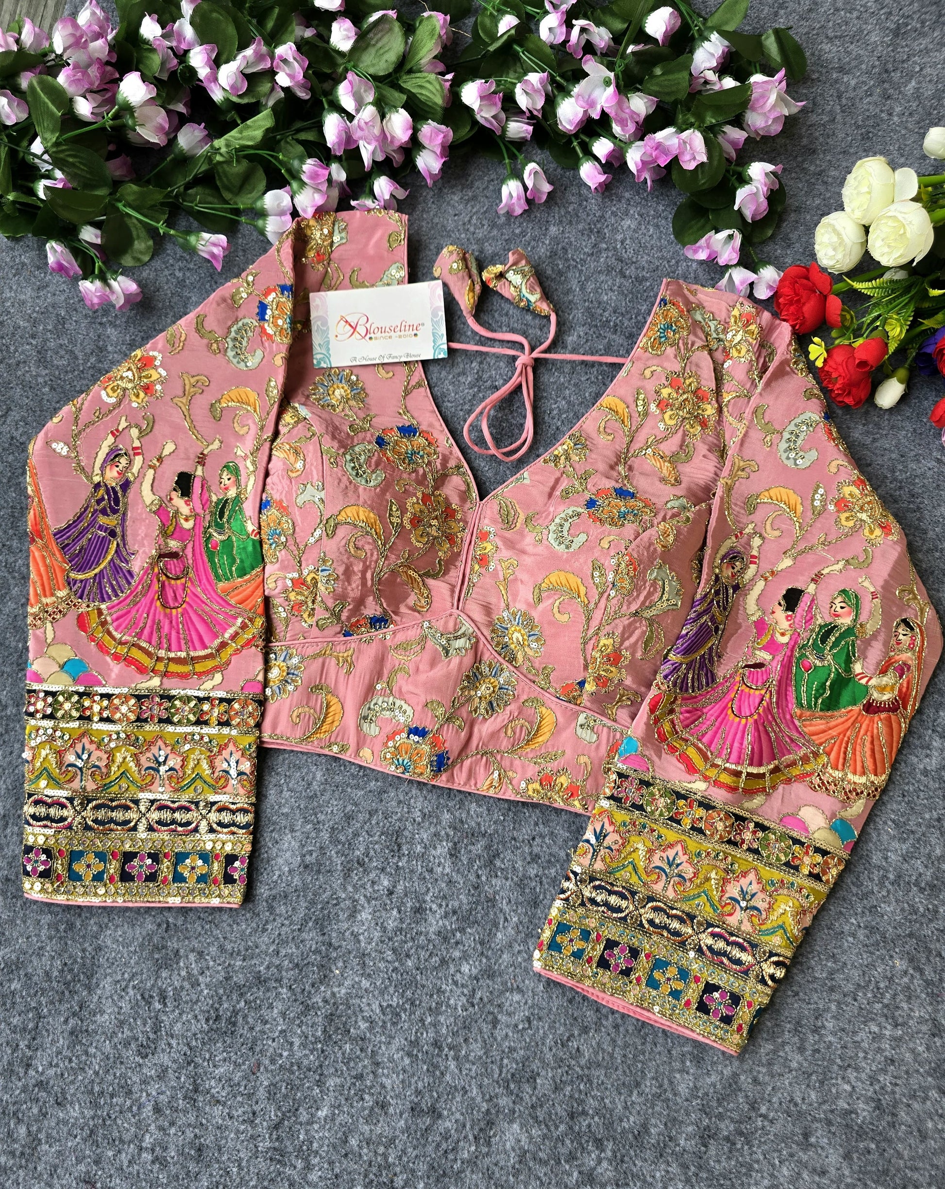 BlouseLine Viscose Crepe Pojisan Print Embroidered Blouse - BlouseLine