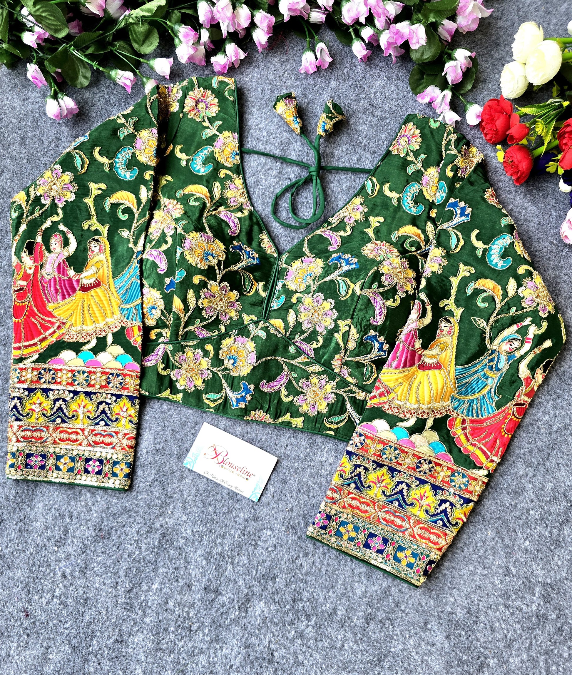BlouseLine Viscose Crepe Pojisan Print Embroidered Blouse - BlouseLine