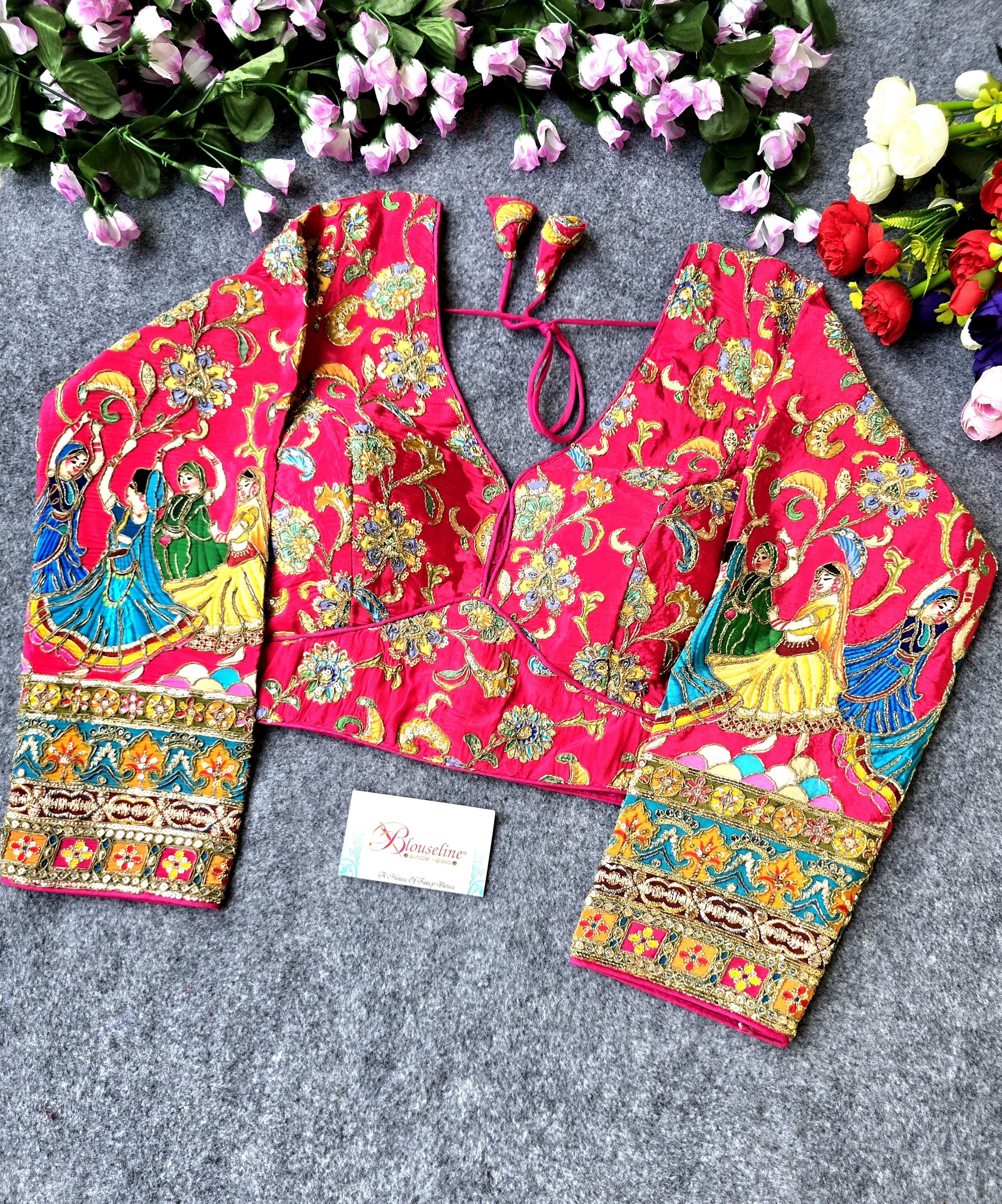 BlouseLine Viscose Crepe Pojisan Print Embroidered Blouse - BlouseLine