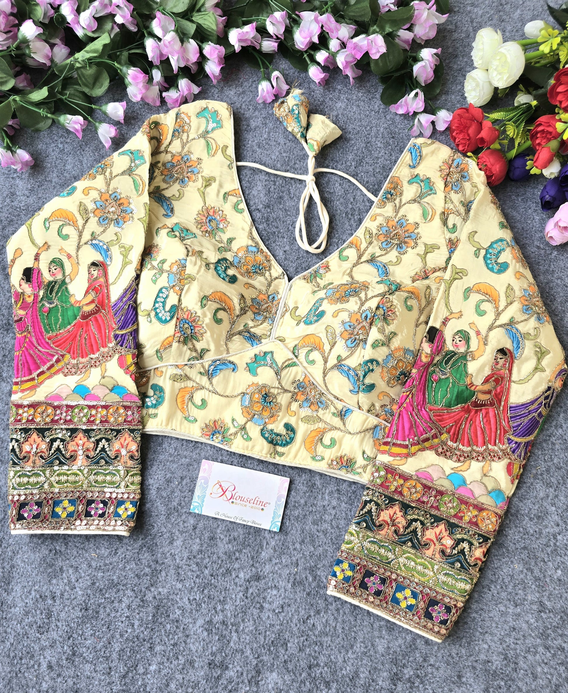 BlouseLine Viscose Crepe Pojisan Print Embroidered Blouse - BlouseLine