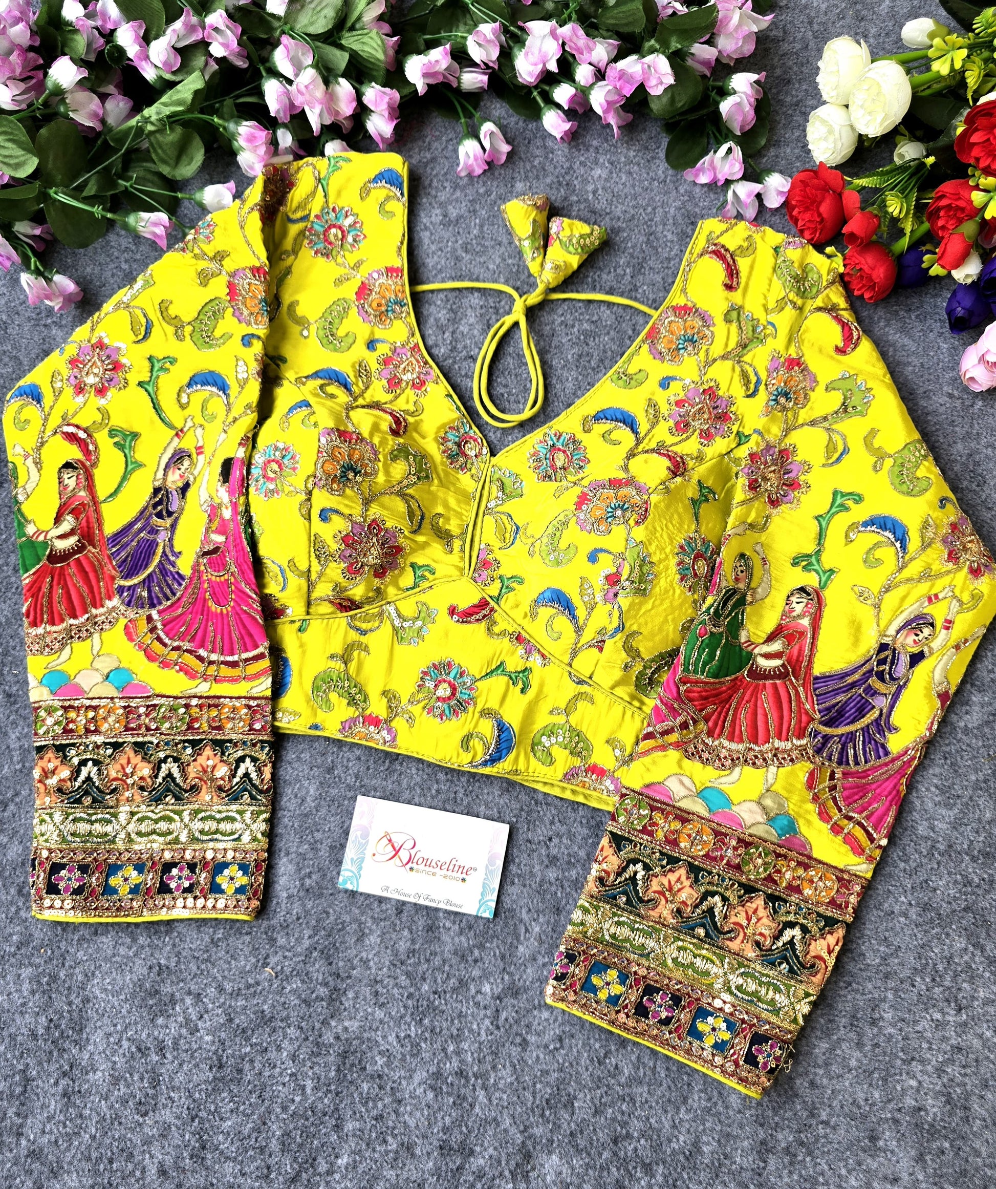 BlouseLine Viscose Crepe Pojisan Print Embroidered Blouse - BlouseLine