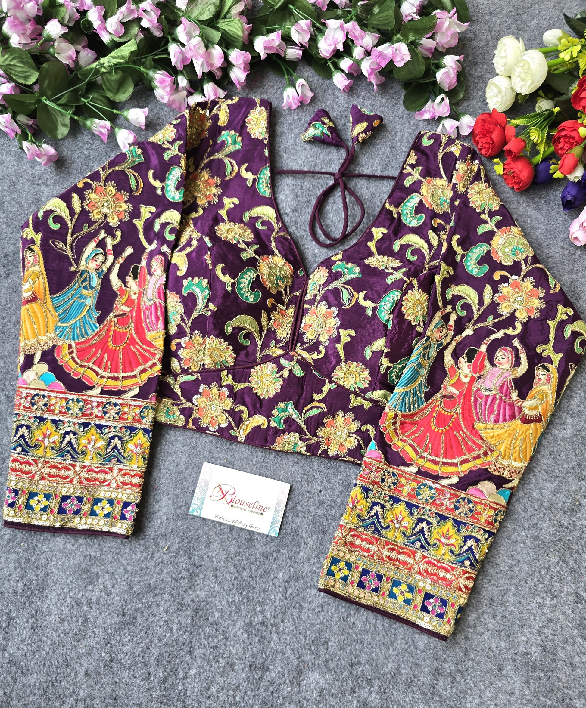 BlouseLine Viscose Crepe Pojisan Print Embroidered Blouse - BlouseLine