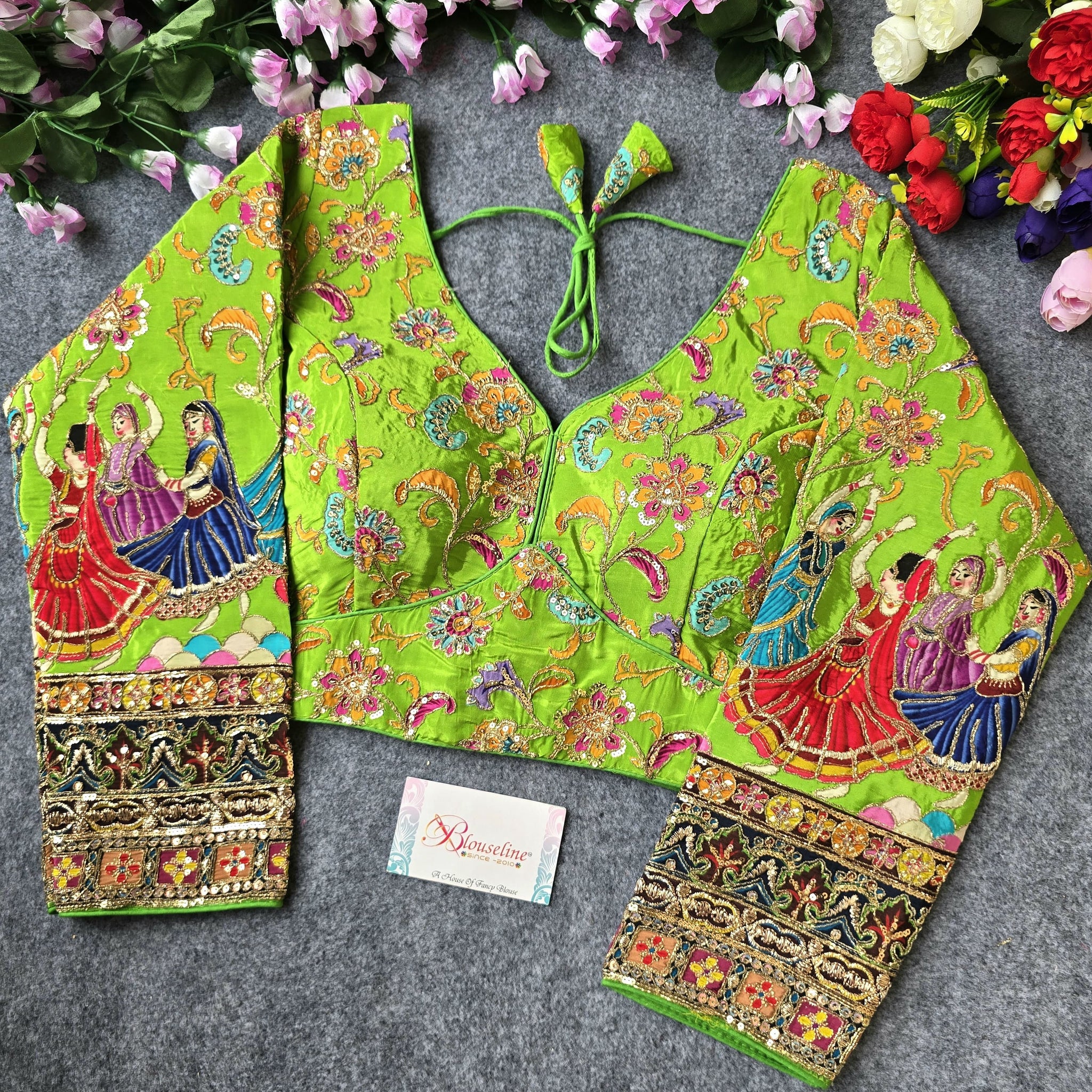 BlouseLine Viscose Crepe Pojisan Print Embroidered Blouse - BlouseLine