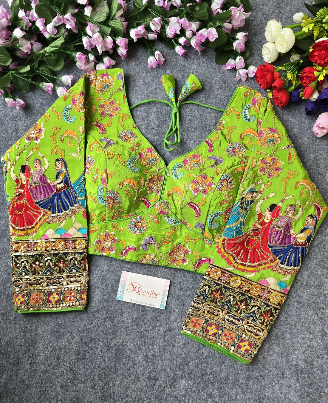 BlouseLine Viscose Crepe Pojisan Print Embroidered Blouse - BlouseLine