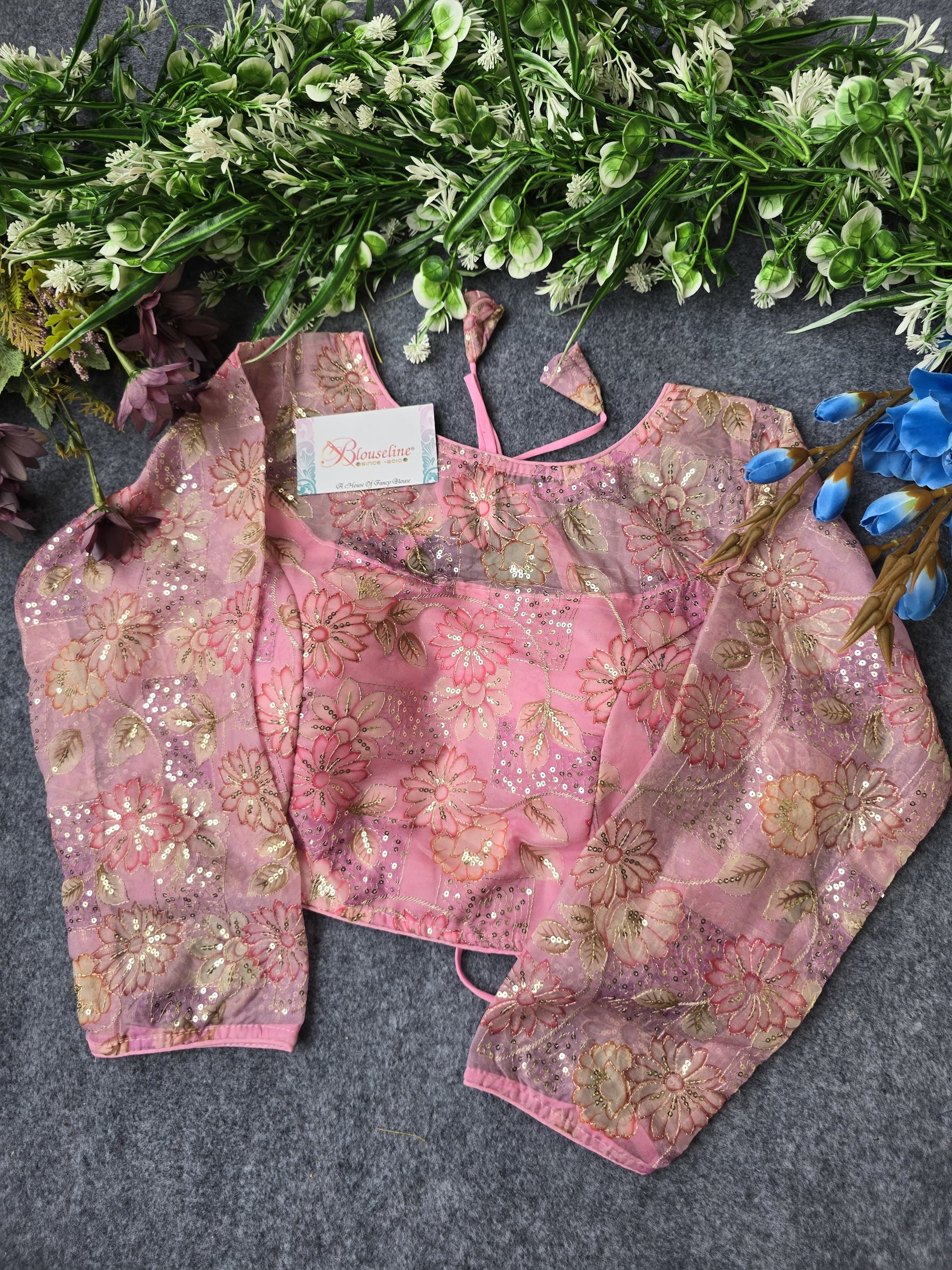 Organza Pojisan Print Embroidered Blouse for Women - Premium Quality | BlouseLine Surat - BlouseLine