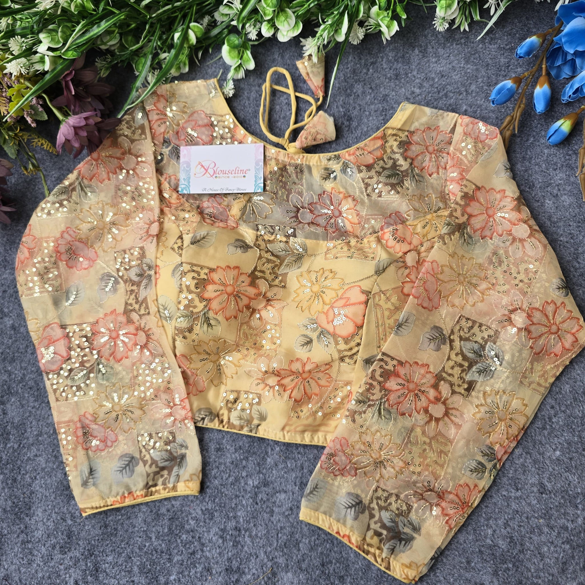 Organza Pojisan Print Embroidered Blouse for Women - Premium Quality | BlouseLine Surat - BlouseLine
