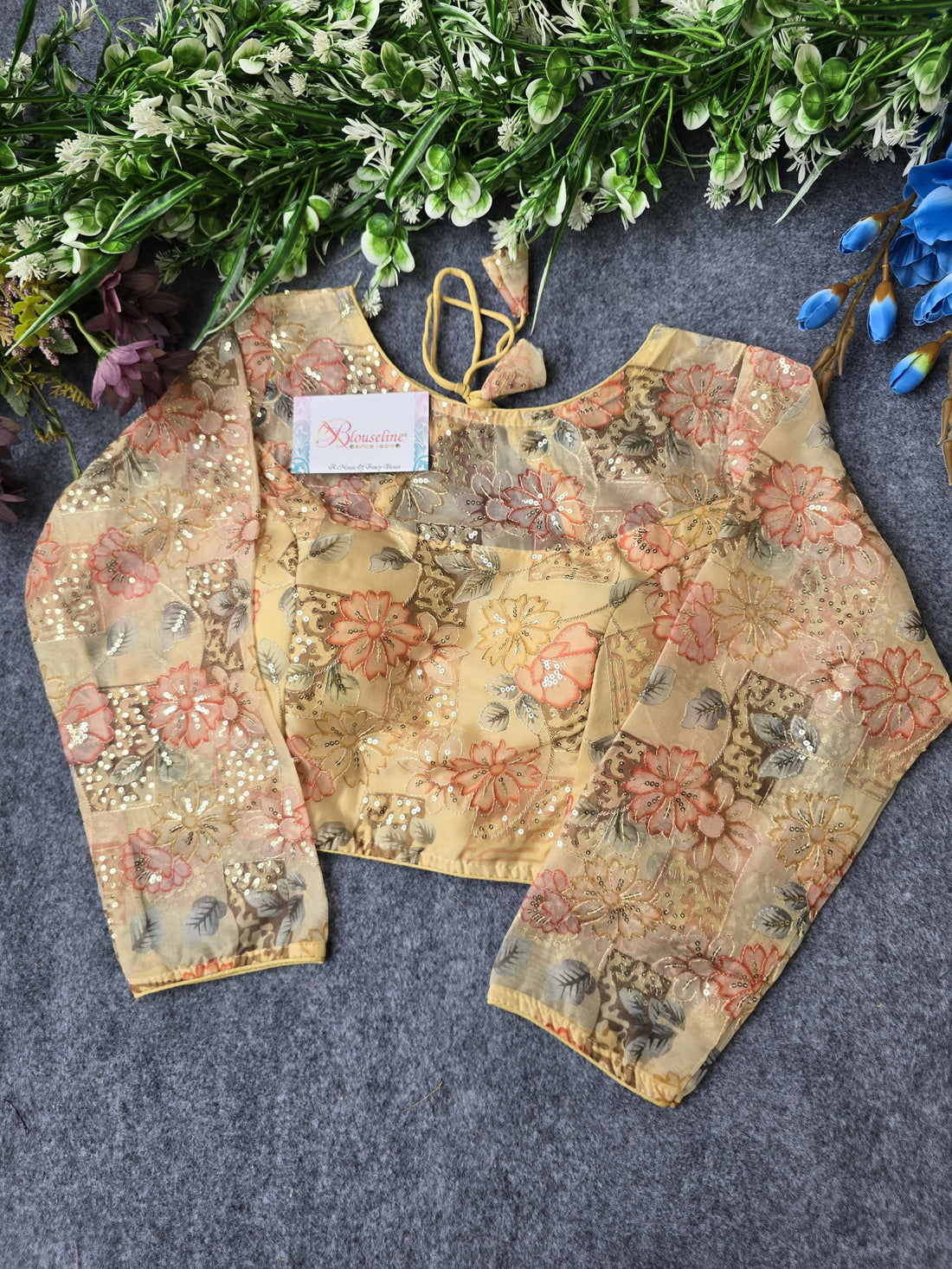 Organza Pojisan Print Embroidered Blouse for Women - Premium Quality | BlouseLine Surat - BlouseLine