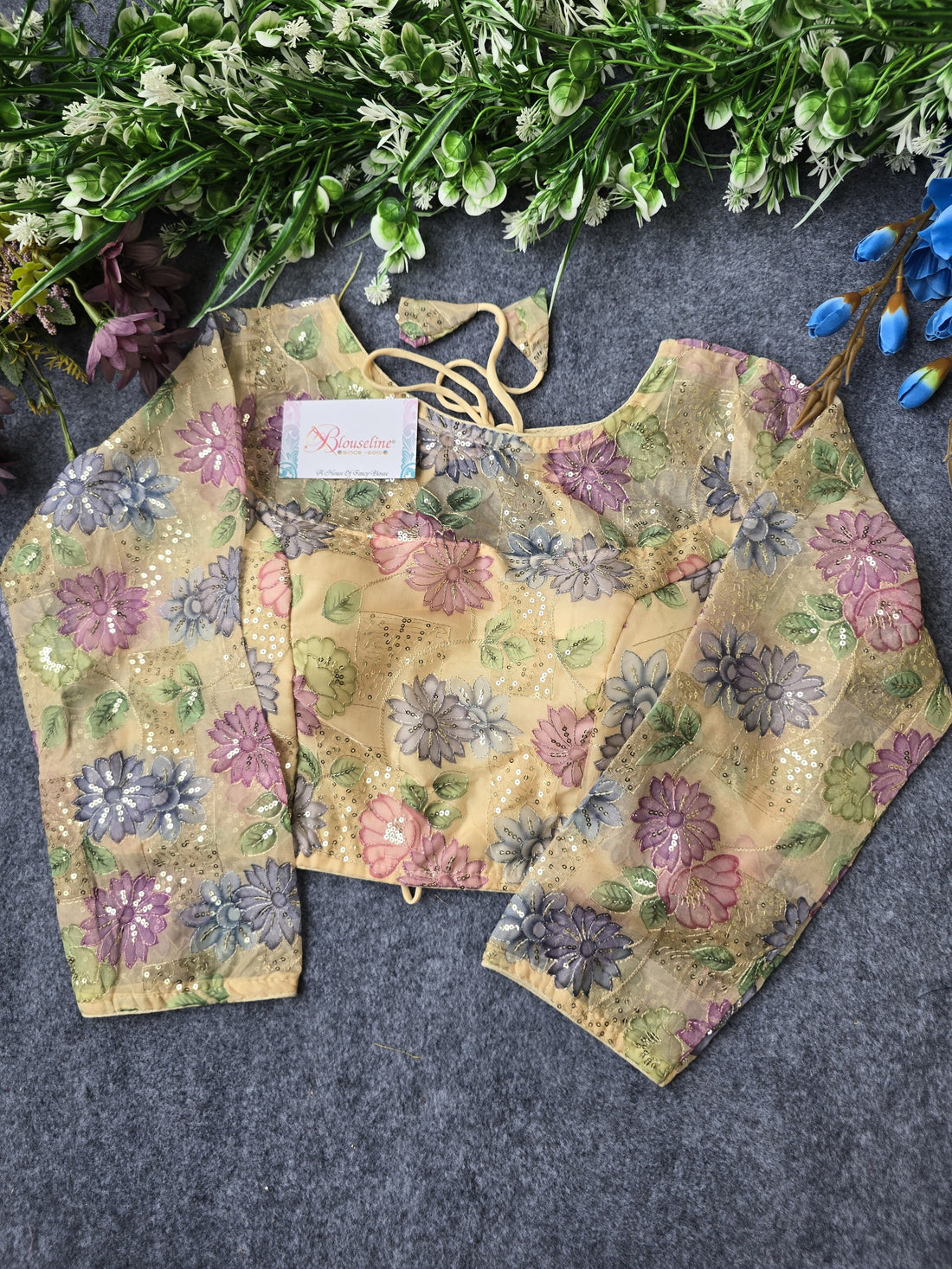 Organza Pojisan Print Embroidered Blouse for Women - Premium Quality | BlouseLine Surat - BlouseLine