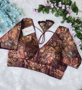 Premium Organza Pojisan Print Embroidered Blouse – Half Sleeves - BlouseLine