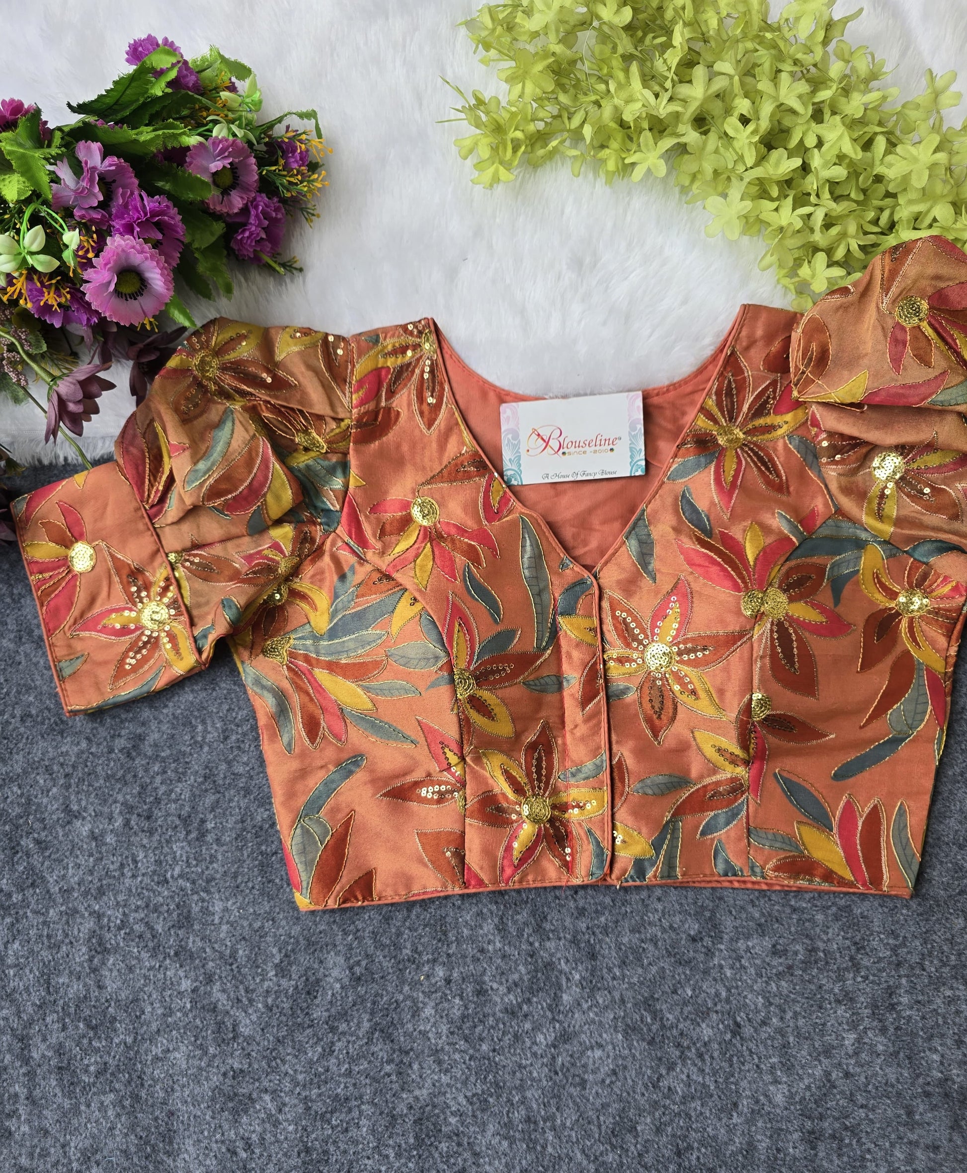 Designer Silk Pojisan Print Embroidered Blouse - Latest Trend - BlouseLine
