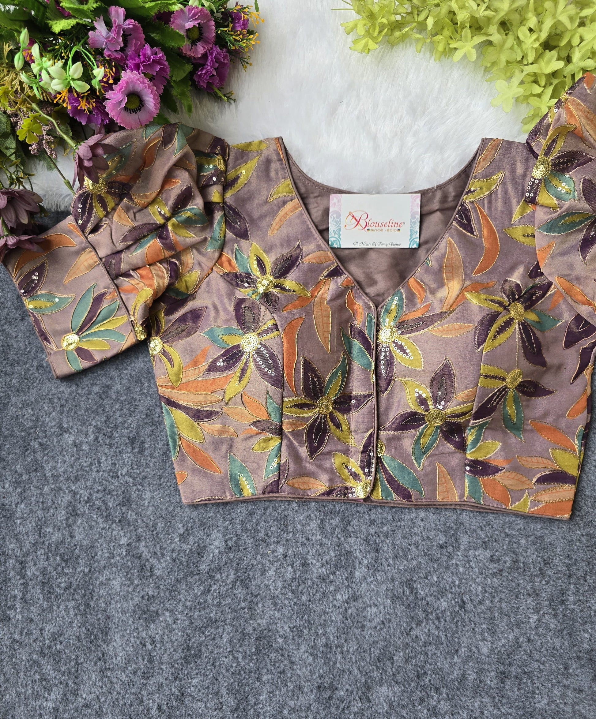 Designer Silk Pojisan Print Embroidered Blouse - Latest Trend - BlouseLine