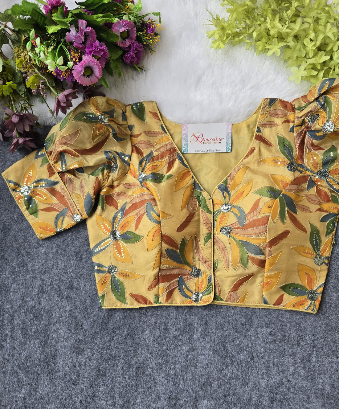 Designer Silk Pojisan Print Embroidered Blouse - Latest Trend - BlouseLine