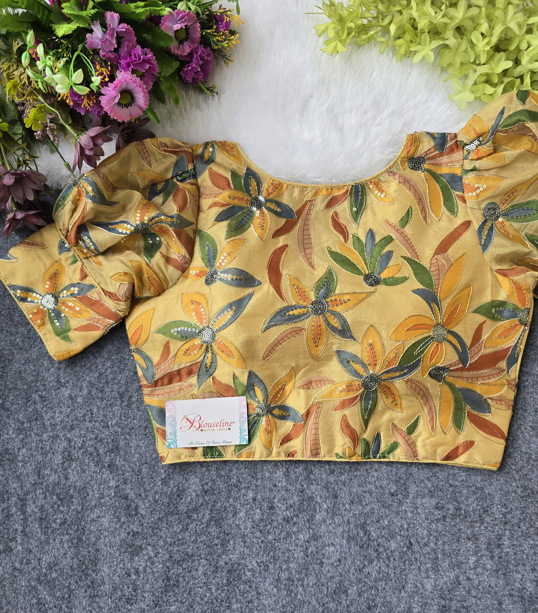 Designer Silk Pojisan Print Embroidered Blouse - Latest Trend - BlouseLine