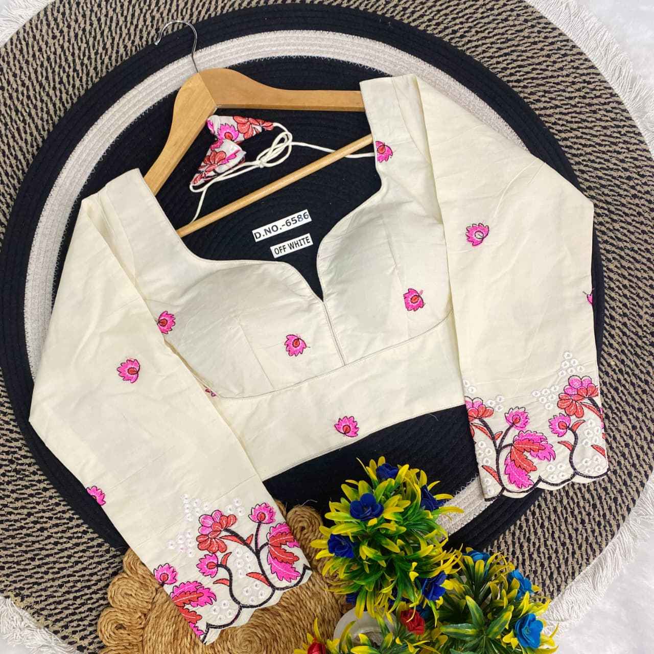 Latest Khadi Embroidery Blouse Wholesaler & Dealer in Surat – BlouseLine BL 6586
