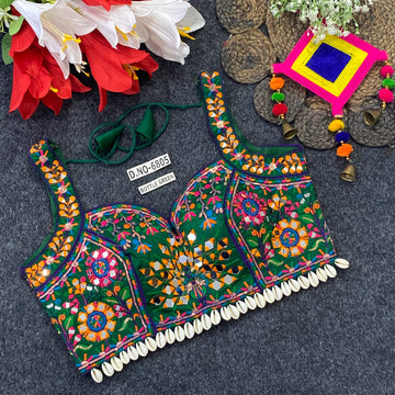 Navratri Italian Silk Spaghetti Strap Blouse – Mirror & Kodi Work | BL - 6805
