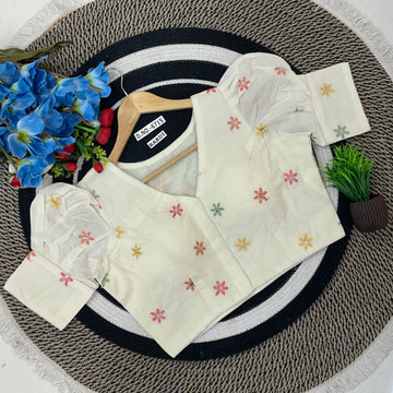 Readymade Khadi Cotton Fuga Sleeves Front Open Peacock Floral Design Blouse - BL 6715