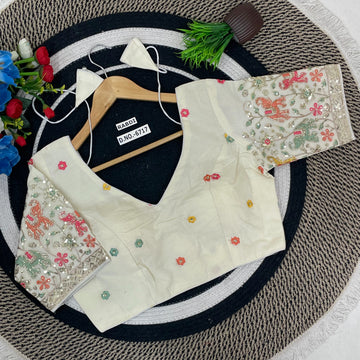 Khadi Cotton Royal Elephant & Floral Motif Designer Blouse - BL 6717