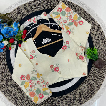 Khadi Cotton Vine & Small Flower Designer Blouse - BL 6723