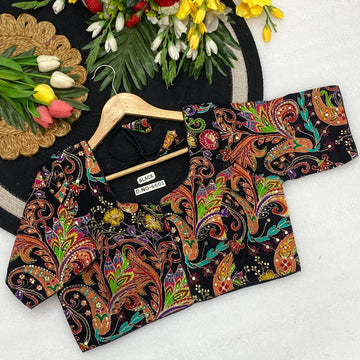 Pure Natural Crepe Viscose U-Neck Embroidery Blouse - BL 6601