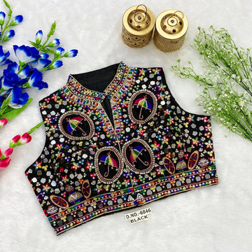 Navratri Collar Neck Front Open Spaghetti Blouse - BL 6846