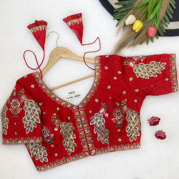 Beads Handwork Embroidery | Satin Silk V-Neck Bridal Blouse -BL 6661