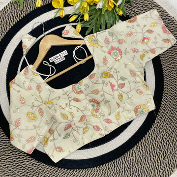 Blooming Petals Khadi Cotton Blouse - BL 6712