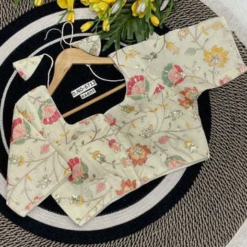 Majestic Leafy Vine Khadi Cotton Blouse - BL 6713