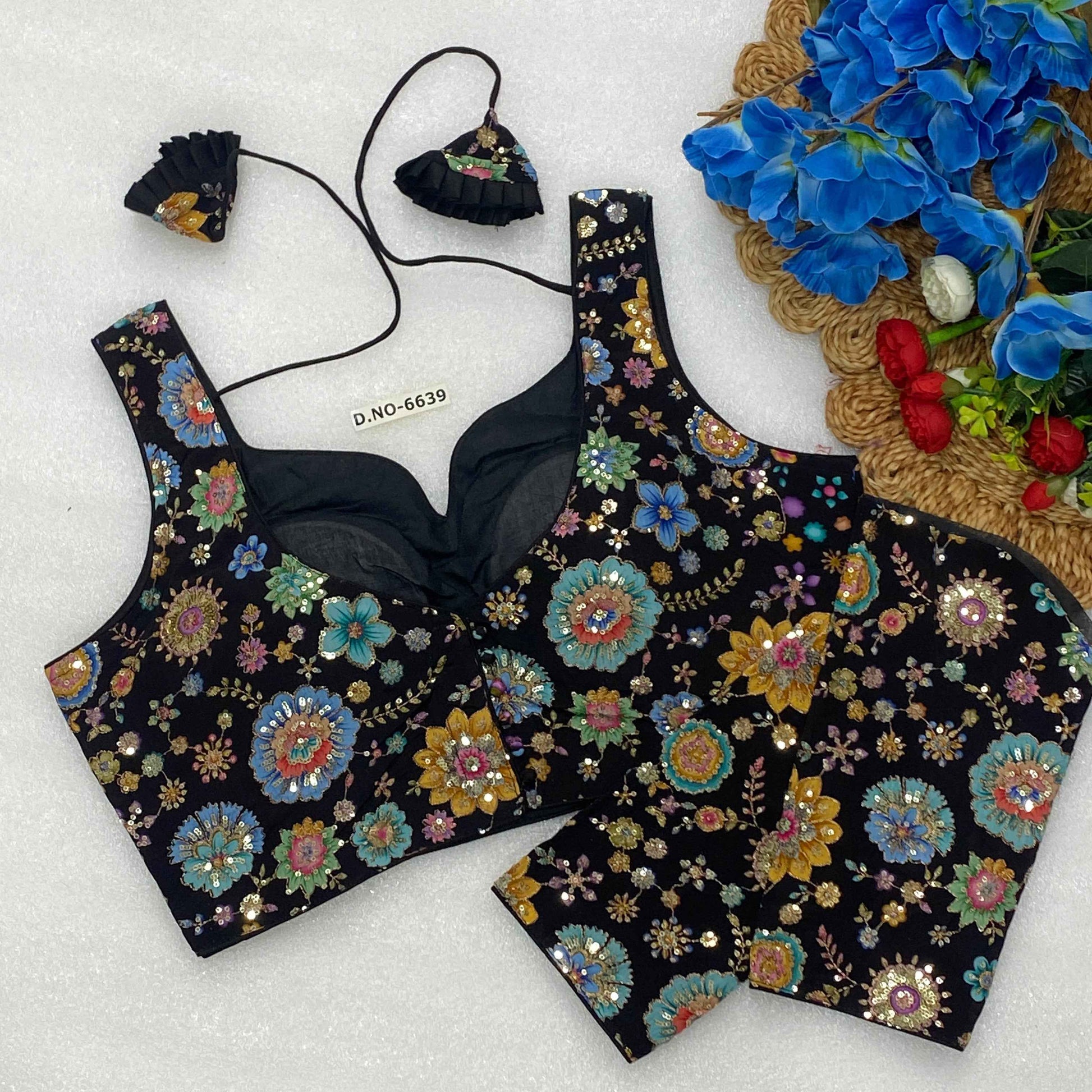 Sleeveless with Attached Sleeves Designer Blouse | Viscose Crepe | Position Print Embroidery - BL 6639