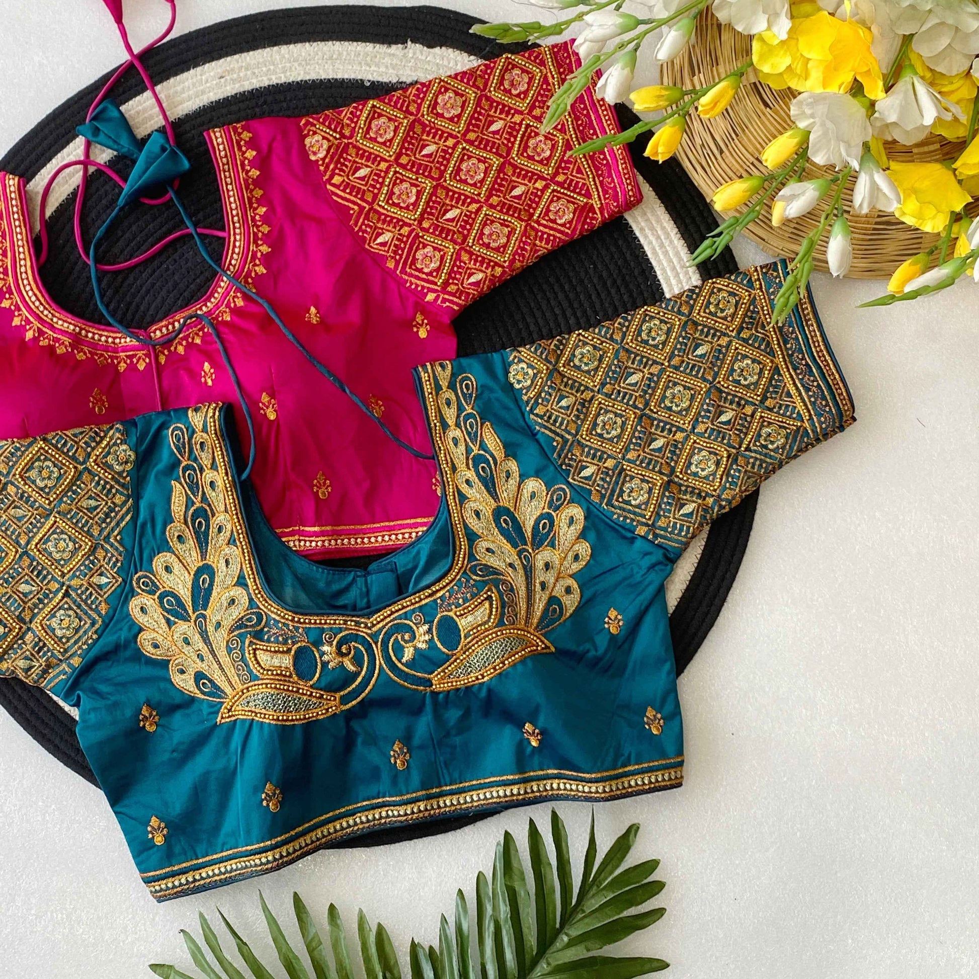 Peacock Motif Maggam Handwork Silk Saree Blouse - BL 6642