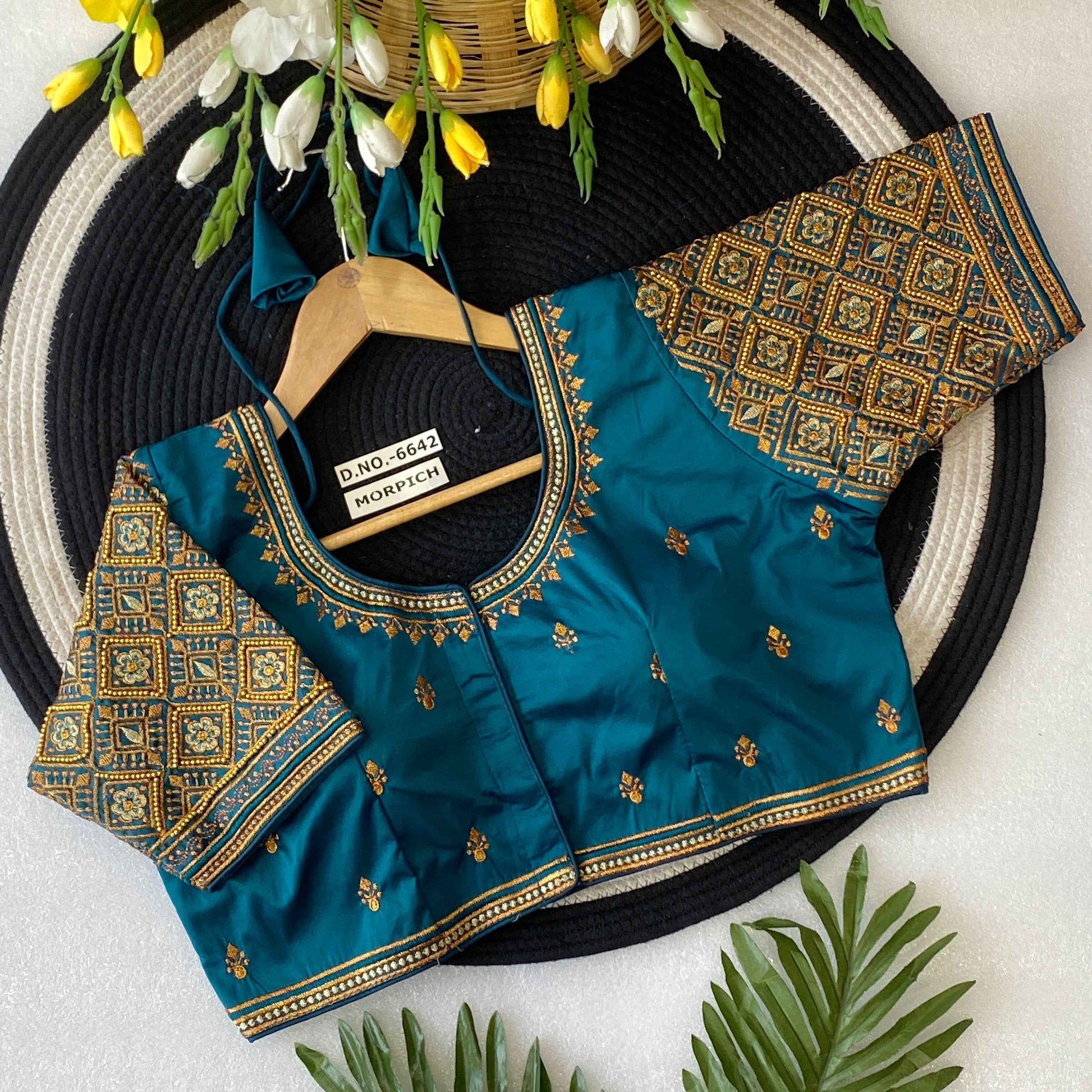 Peacock Motif Maggam Handwork Silk Saree Blouse - BL 6642
