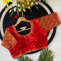 Peacock Motif Maggam Handwork Silk Saree Blouse - BL 6642