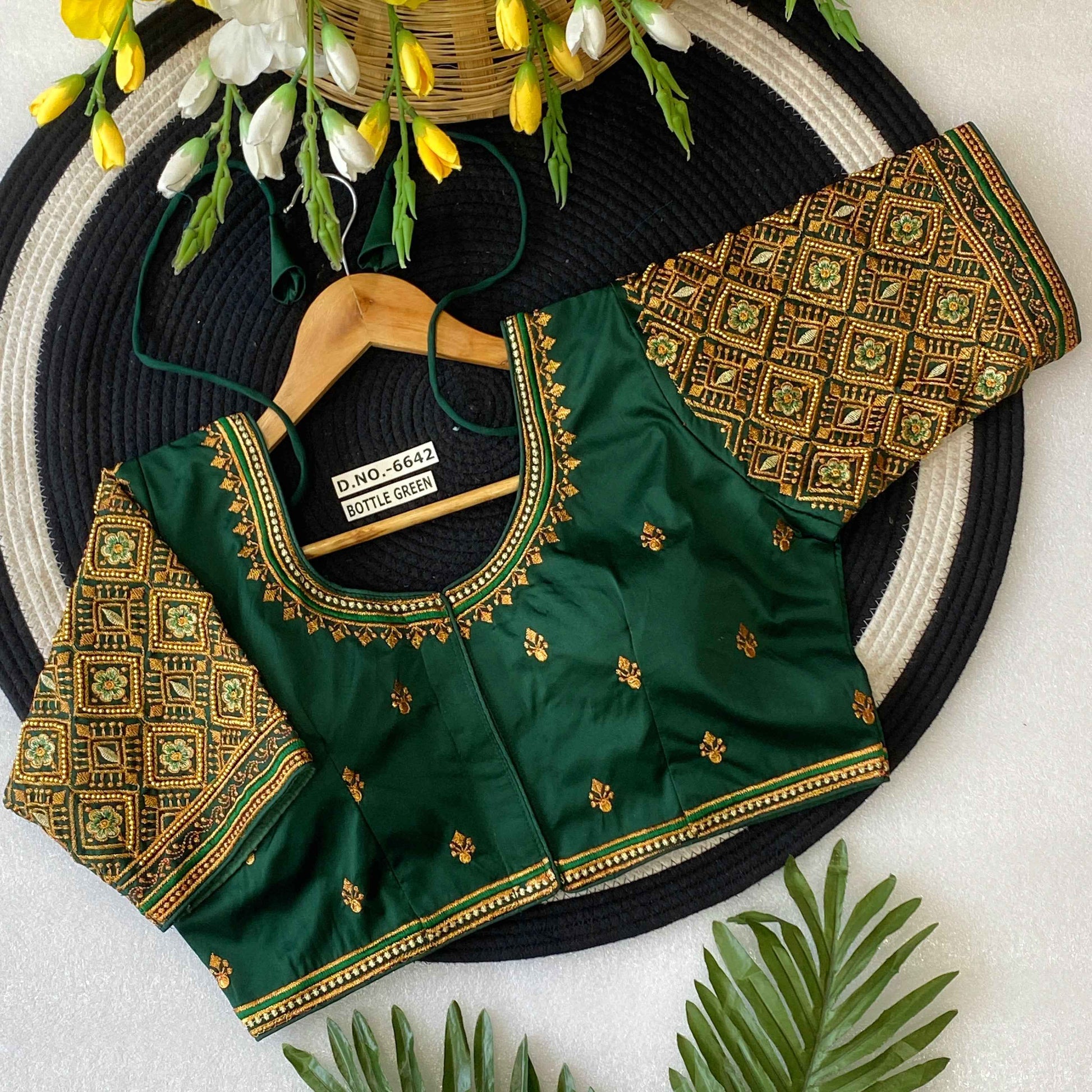 Peacock Motif Maggam Handwork Silk Saree Blouse - BL 6642