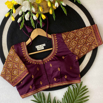 Peacock Motif Maggam Handwork Silk Saree Blouse - BL 6642