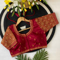 Peacock Motif Maggam Handwork Silk Saree Blouse - BL 6642