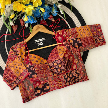 Masaba Pattern Side Stretchable Ajrakh Cotton Blouse - BL 6768